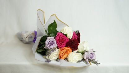 Colorful Dozen Roses Bouquet